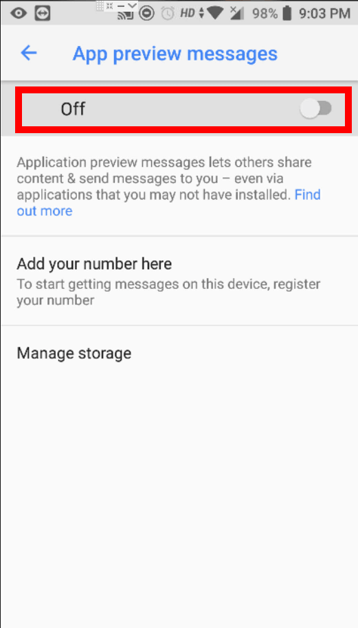 Disable Google App Preview Messages