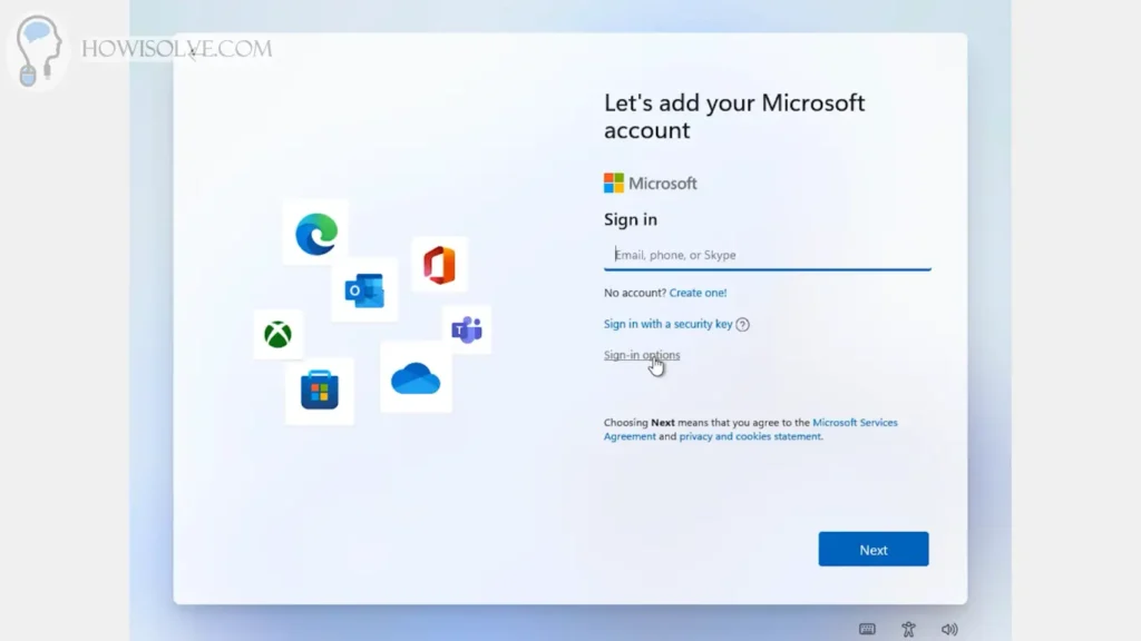 Click on Sign-in Options To Create a Local Windows Account Without Microsoft Sign in