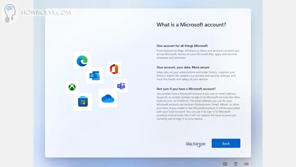 Click on Skip for Now to create a local offline windows account