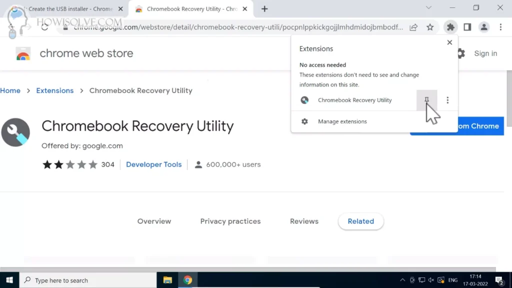 Click On the Pin Icon Next To Chromebook Recovery Utility