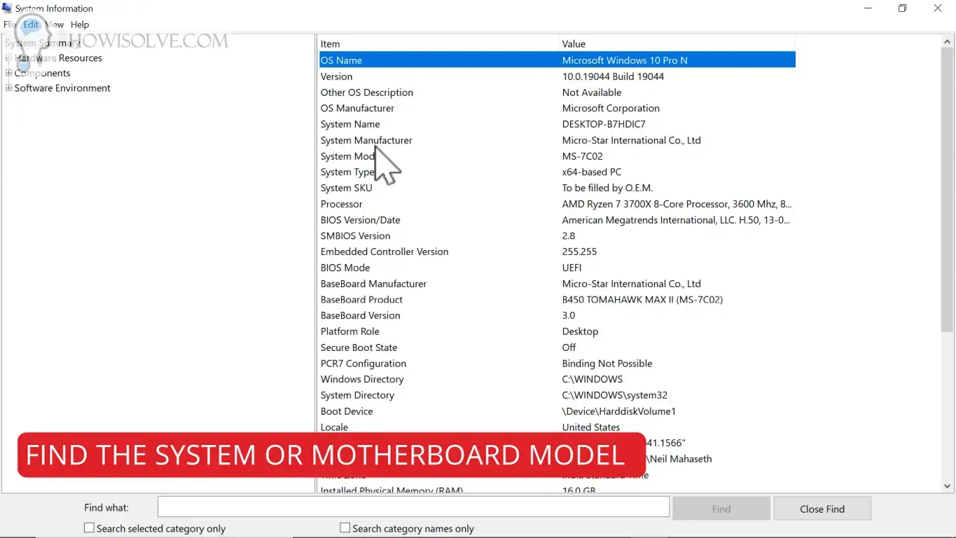 Find the System or Motherboard Model