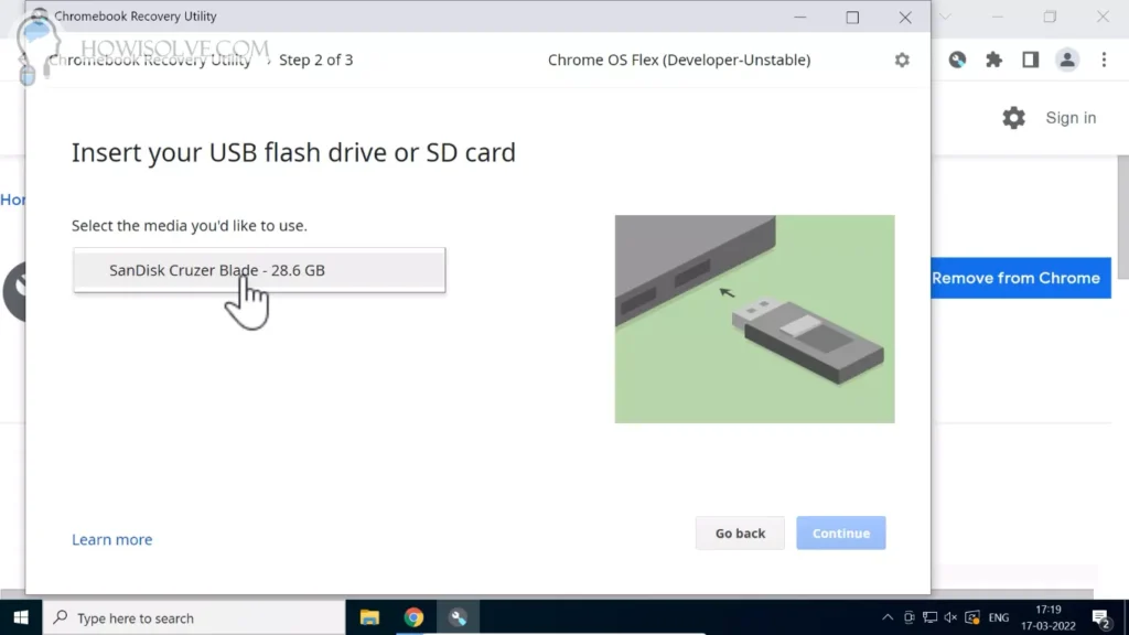 Select Your Installation Flash Drive and Click on Continue